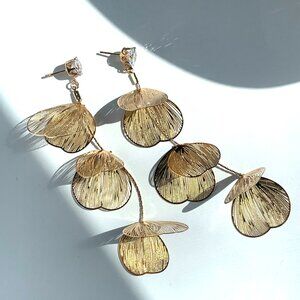 NEW ~ Anthropologie Crystal Stud & Metal Flower drop Earrings